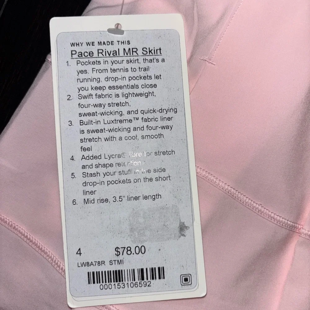 LULULEMON PACE RIVAL MR SKIRT *REGULAR IN STRAWBERRY MILKSHAKE 🍓 SZ 4,6,8 NWT - Picture 8 of 16